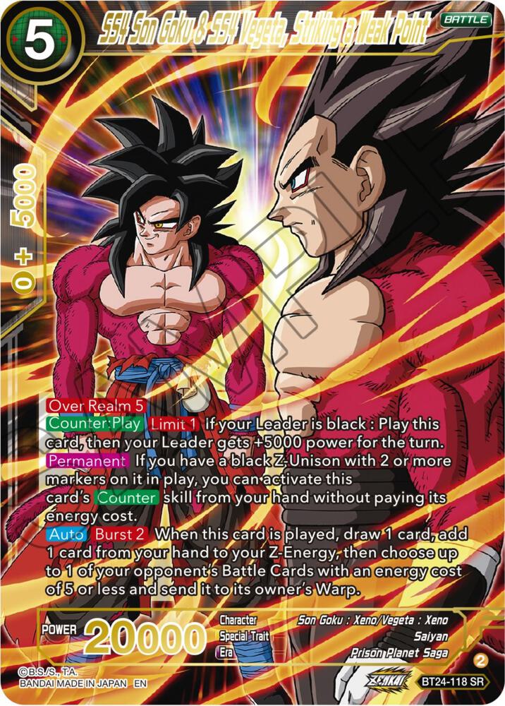 SS4 Son Goku & SS4 Vegeta, Striking a Weak Point Super Rare Beyond Generations BT24-118 NM