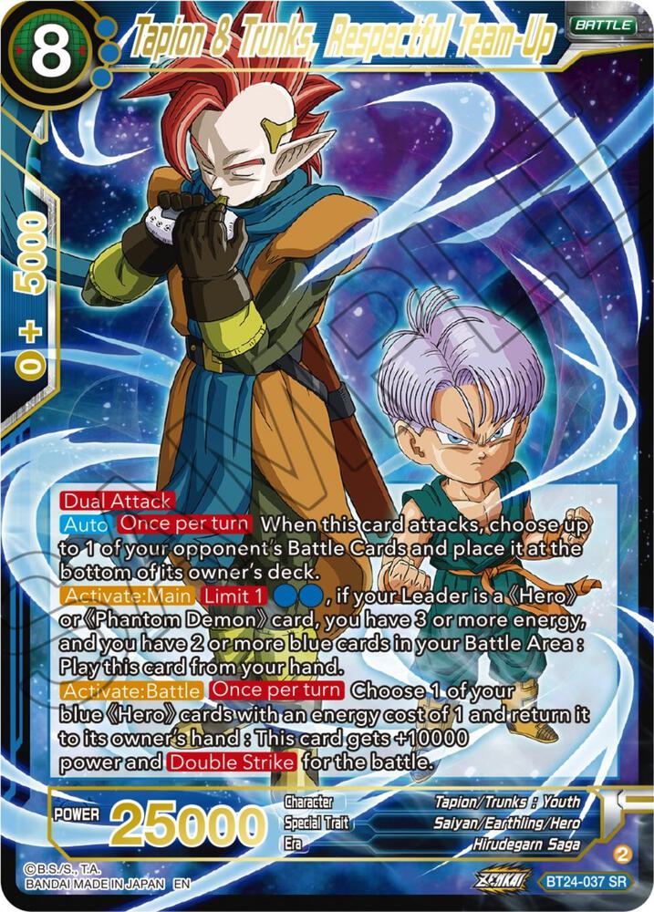 Tapion & Trunks, Respectful Team-Up Super Rare Beyond Generations BT24-037 NM