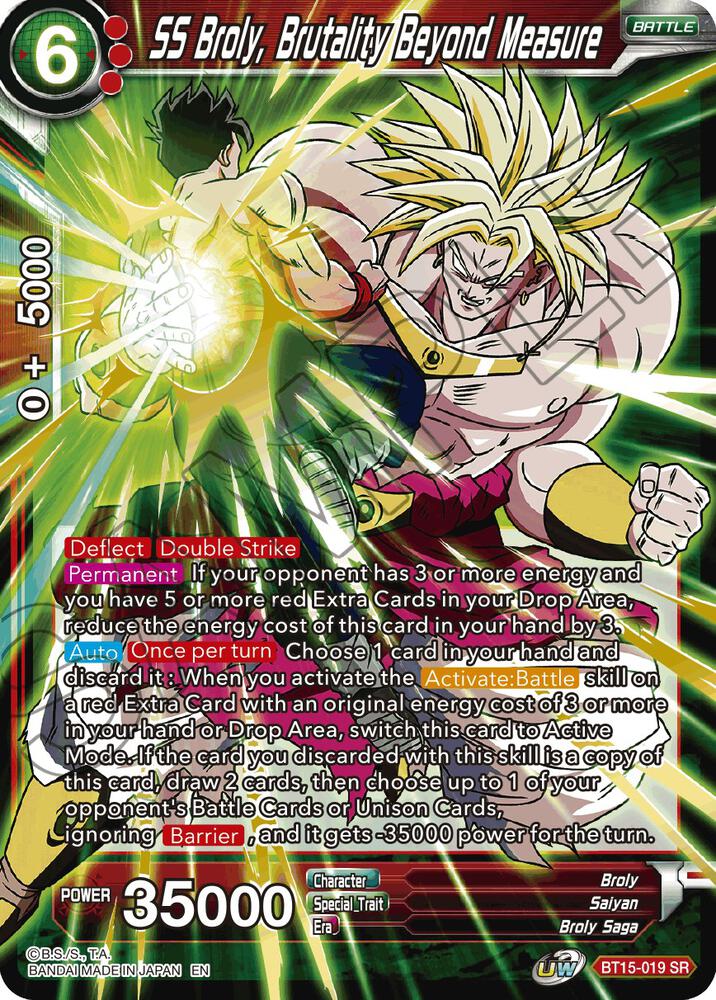 SS Broly, Brutality Beyond Measure Super Rare Saiyan Showdown BT15-019 NM