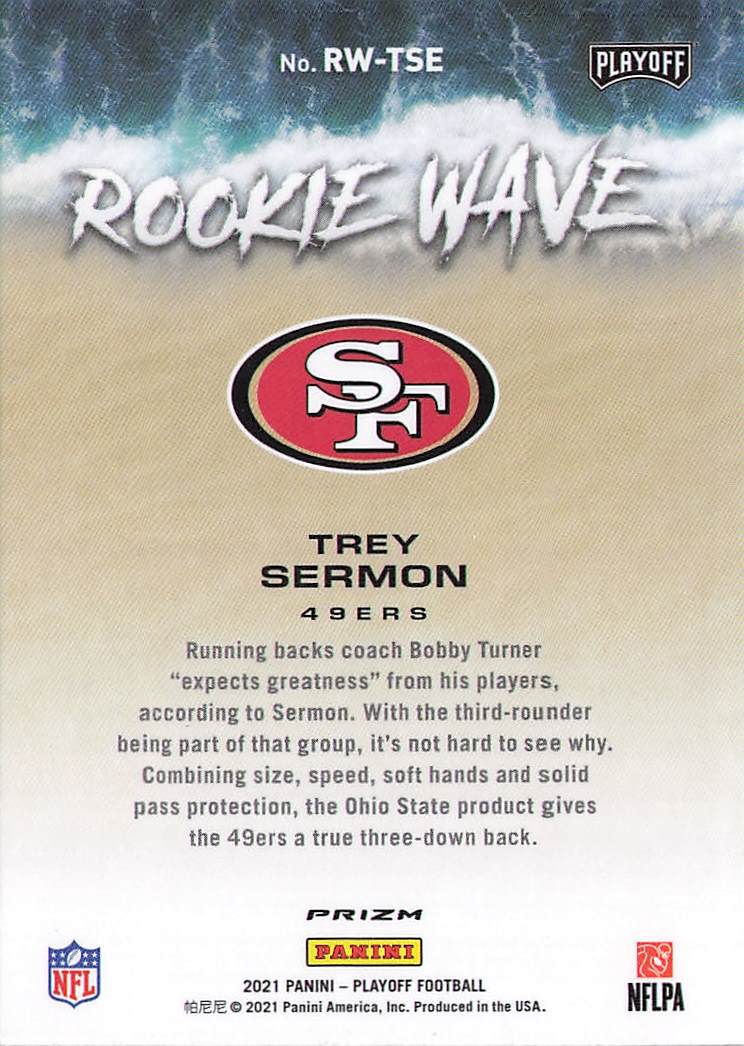 2021 Panini Playoff #RW-TSE Trey Sermon Rookie Wave Blue