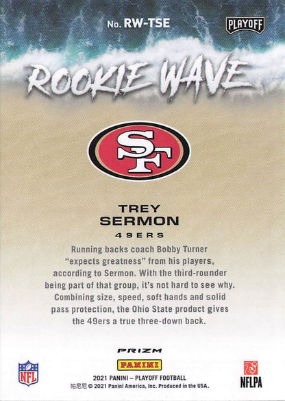 2021 Panini Playoff #RW-TSE Trey Sermon Rookie Wave Blue