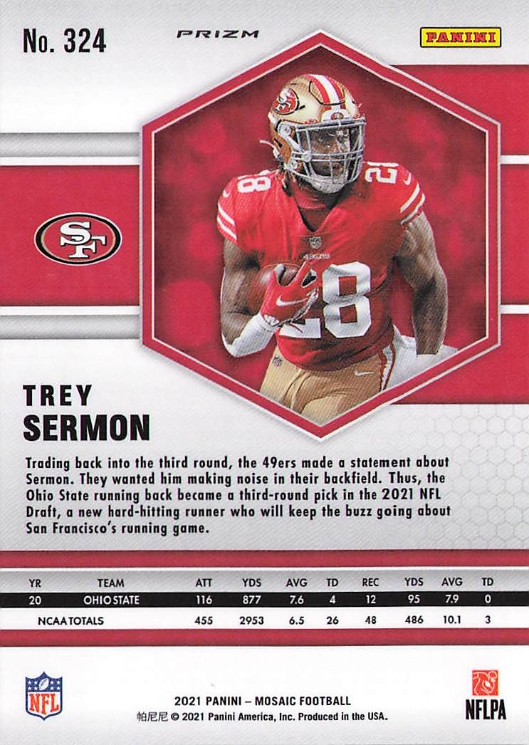 2021 Panini Mosaic #324 Trey Sermon Prizm Green