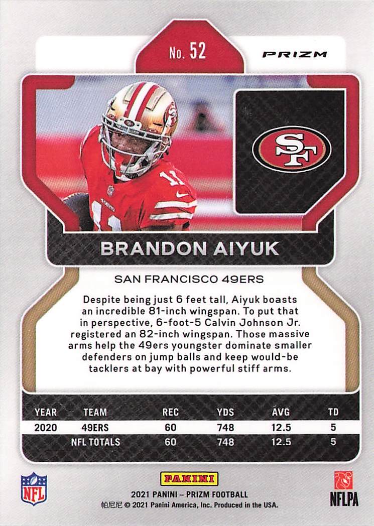 2021 Panini Prizm #52 Brandon Aiyuk Red White and Blue