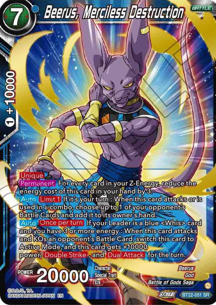 Beerus, Merciless Destruction Super Rare Critical Blow BT22-051 NM