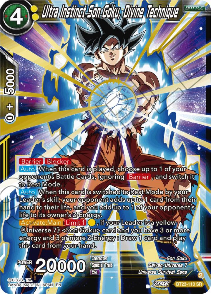 Ultra Instinct Son Goku, Divine Technique Super Rare Perfect Combination BT23-110 NM