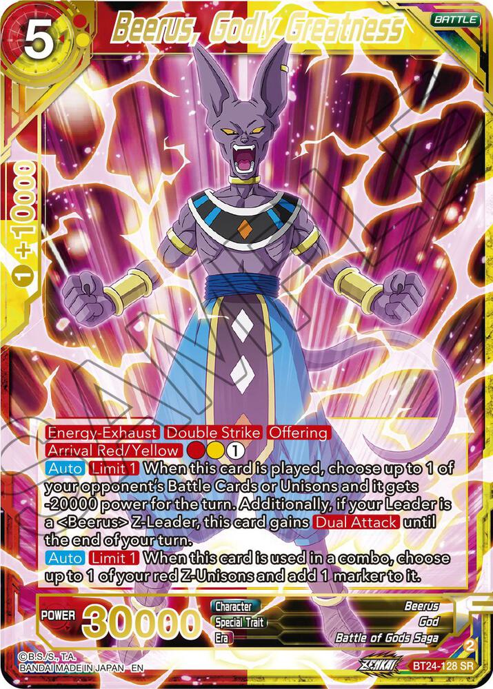 Beerus, Godly Greatness Super Rare Beyond Generations BT24-128 NM