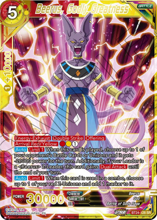 Beerus, Godly Greatness Super Rare Beyond Generations BT24-128 NM